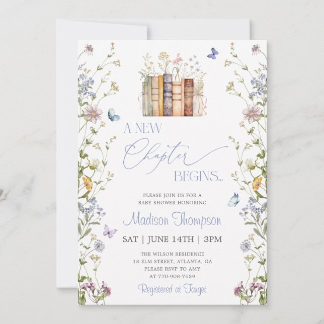 Invitación Una nueva historia Libro de cuentos de flores silv (Anverso)