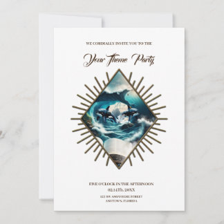 Invitación Una orca de vapor nadando en la ola.