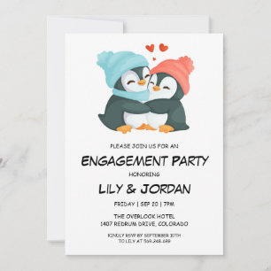 Invitación Una pareja de pingüinos abrazando el compromiso de