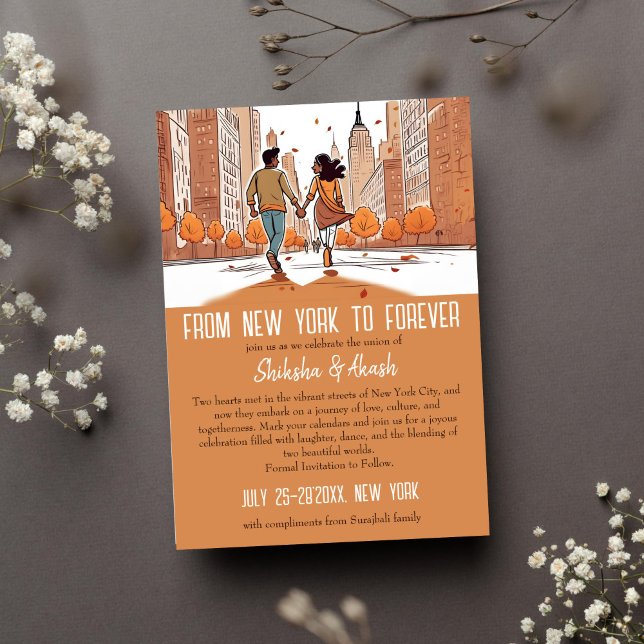 Invitación Una pareja india en Nueva York, excepto la fecha (from New York to forever Indian save the date invitation unique romantic save the date )