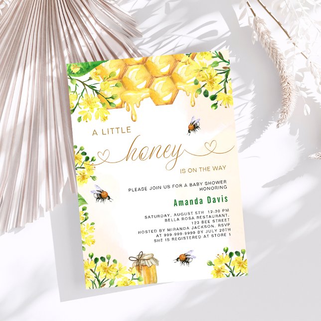 Invitación Una pequeña abeja amarilla floral de miel de bebé  (Subido por el creador)