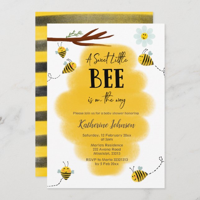 Invitación Una pequeña abeja dulce está en camino a la ducha  (Anverso / Reverso)