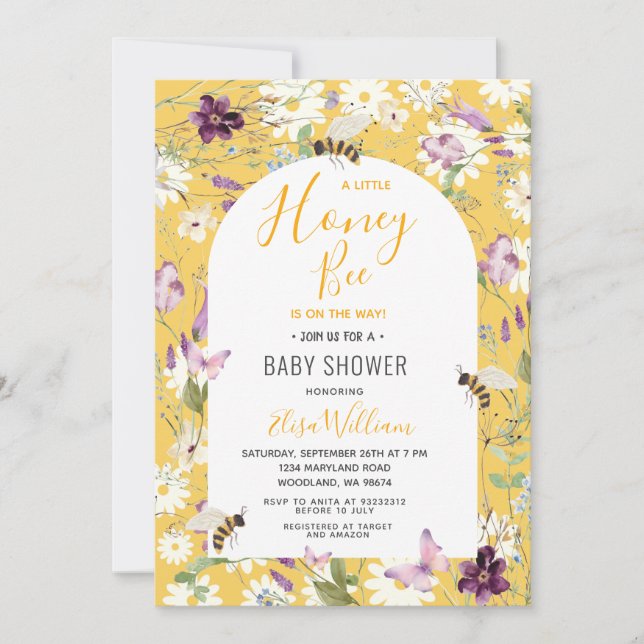 Invitación Una Pequeña Abeja Está En Camino De Baby Shower (Anverso)