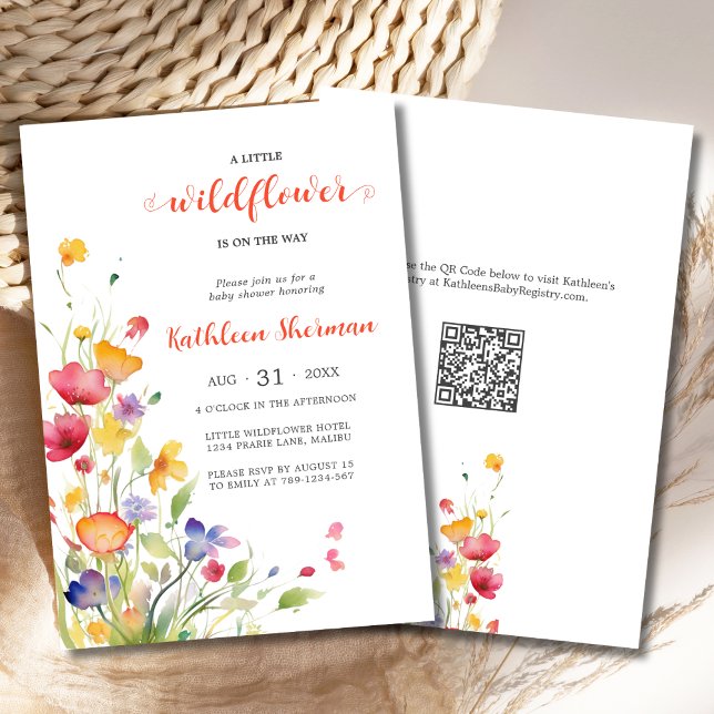 Invitación Una pequeña acuarela de flores silvestres BOHO Bab (A Little Wildflower is on the Way Baby Shower Invitation with Watercolor Wildflowers in jewel tones.)