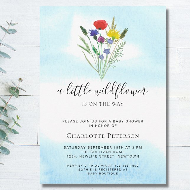 Invitación Una pequeña acuarela de flores silvestres en Baby  (Subido por el creador)