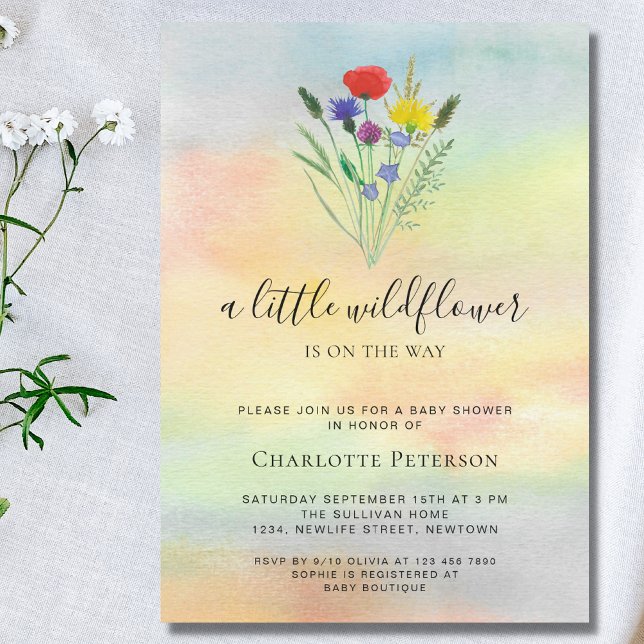 Invitación Una pequeña acuarela de flores silvestres en Baby  (Subido por el creador)