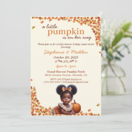 Invitación Una pequeña bebé calabaza niña Afro Puff y Otoño