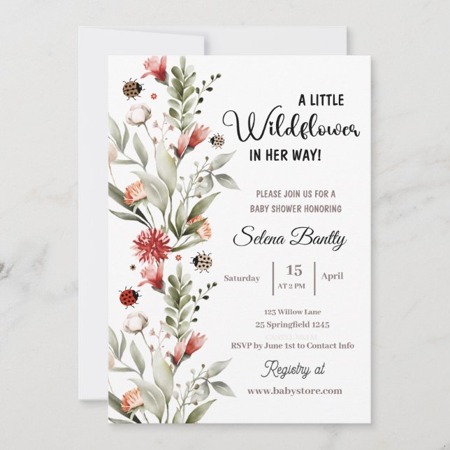 Invitación Una pequeña bebé de flores silvestres que duerme (Anverso)