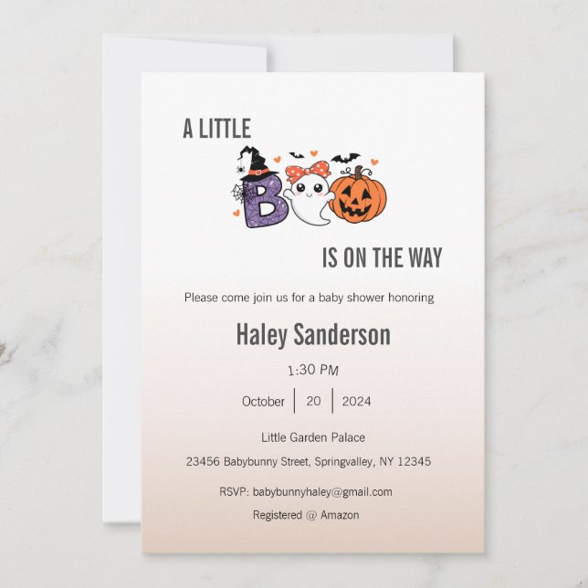 Invitación Una pequeña Boo está en camino Invitación, Hallowe (Anverso)