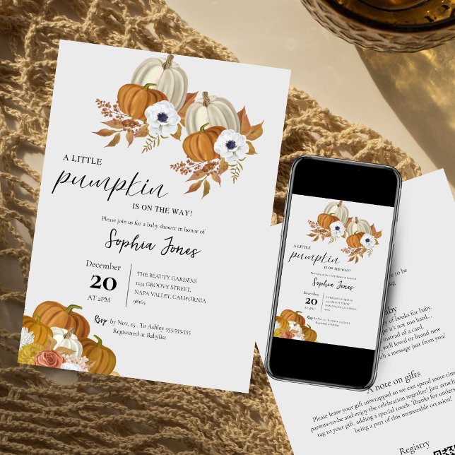 Invitación Una pequeña calabaza | Acuarela Ducha de bebé flor (Subido por el creador)