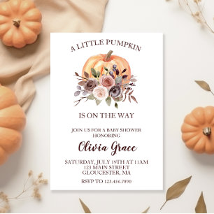 Invitación Una pequeña calabaza Baby Shower burgundy floral