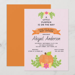 Invitación Una pequeña calabaza   Baby Shower de niña