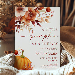 Invitación Una pequeña calabaza Burgundy floral baby shower