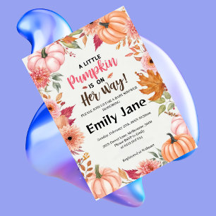 Invitación Una pequeña calabaza de Baby Shower floral