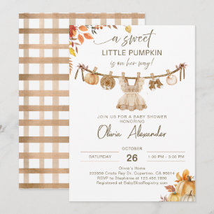 Invitación Una pequeña calabaza en camino, ropa de otoño boho