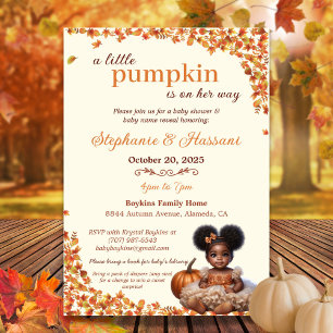 Invitación Una pequeña calabaza está en camino Afro Puff Niña