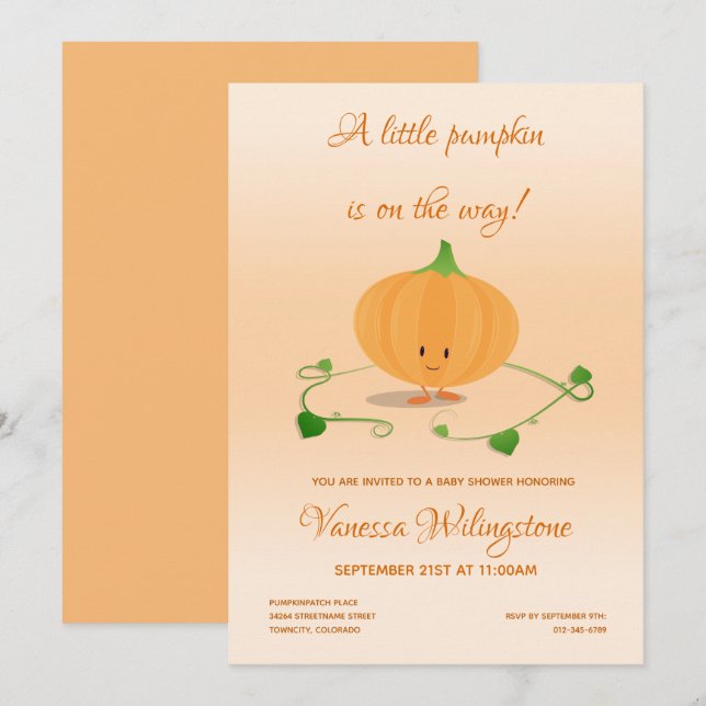 Invitación Una pequeña calabaza está en la manera Baby Shower (Anverso / Reverso)