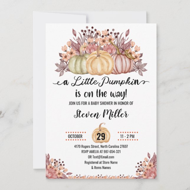 Invitación Una pequeña calabaza flor de otoño Baby Shower (Anverso)