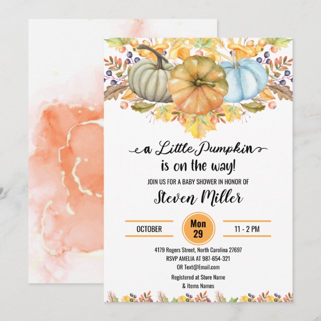 Invitación Una pequeña calabaza flor de otoño Baby Shower (Anverso / Reverso)