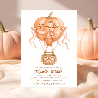 Invitación Una pequeña calabaza globo lazo rosa Baby Shower