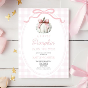 Invitación Una pequeña calabaza lazo rosa otoño baby shower