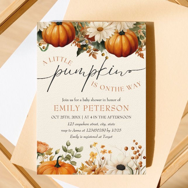 Invitación Una pequeña calabaza | Moderna Baby Shower de caíd (Subido por el creador)