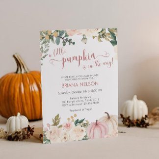 Invitación Una pequeña calabaza Otoño Floral Baby Shower