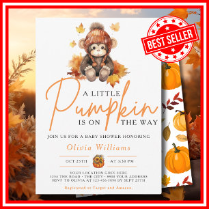 Invitación Una pequeña calabaza Otoño MONO Fiesta de bebé