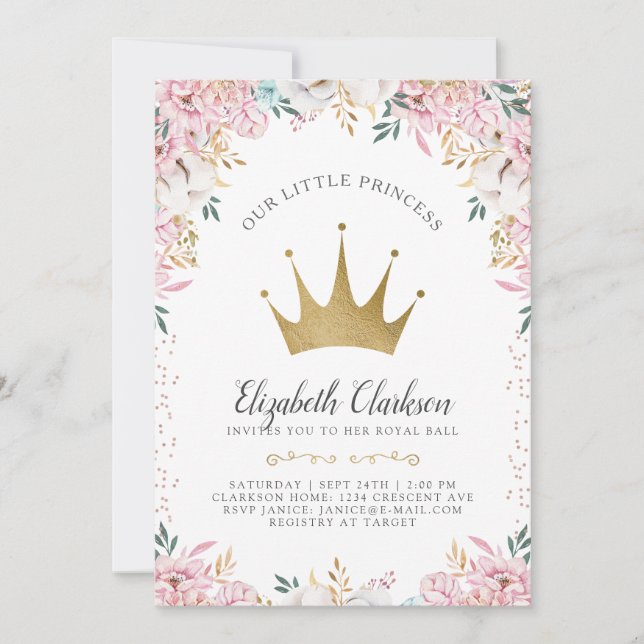 Invitación Una pequeña carta de cumpleaños de la princesa (Anverso)