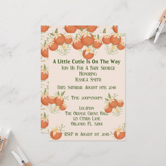 Invitación Una pequeña corbata está en camino -Naranja Blosso (Anverso/Reverso In Situ)