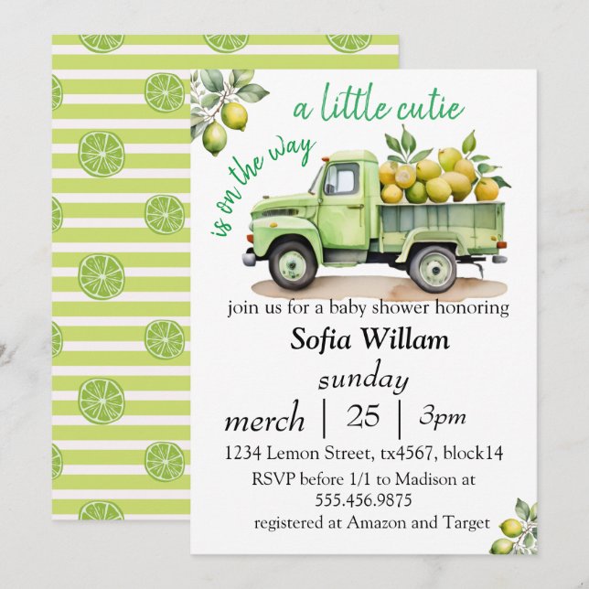 Invitación una pequeña cutie citral limón pista de bebé ducha (Anverso / Reverso)
