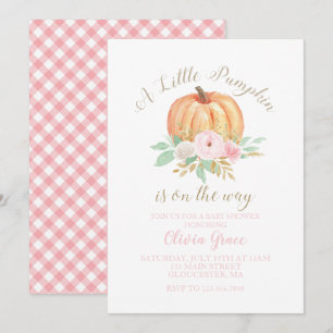 Invitación Una pequeña ducha de bebé de calabaza floral y cua