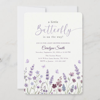 Invitación Una pequeña ducha de bebé de mariposa de lavanda s