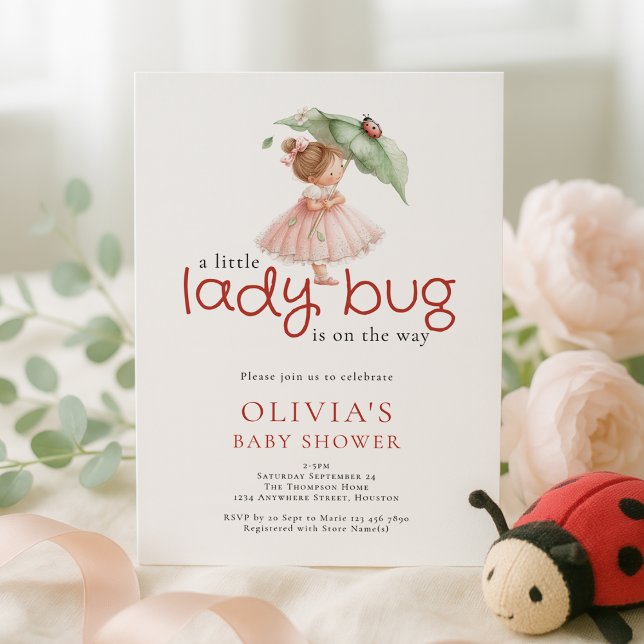 Invitación Una pequeña ducha de bebé de mariquita (Subido por el creador)