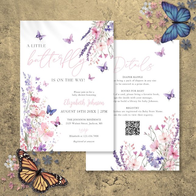 Invitación Una pequeña ducha de bebé floral de mariposa todo  (A Little Butterfly Floral Baby Shower All In One Invitation)