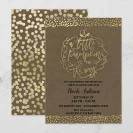Invitación Una pequeña ducha de bebé otoñal rústica dorada de