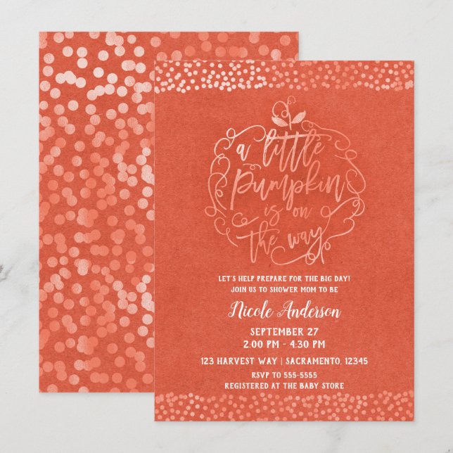 Invitación Una pequeña ducha de bebé otoñal rústica naranja d (Anverso / Reverso)
