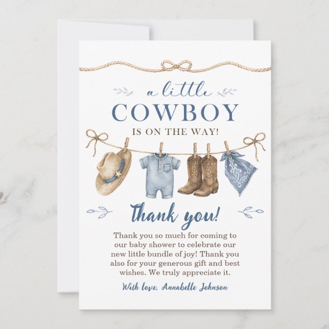 Invitación Una pequeña ducha de bebé vaquero niño (Anverso)