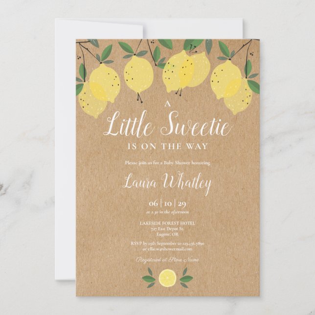 Invitación Una pequeña dulzura Baby Shower rústico de limón (Anverso)