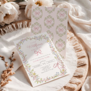 Invitación Una pequeña enmarcar de lazo rosa Wildflower Baby