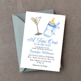 Invitación una pequeña está en camino, martini azul baby duch