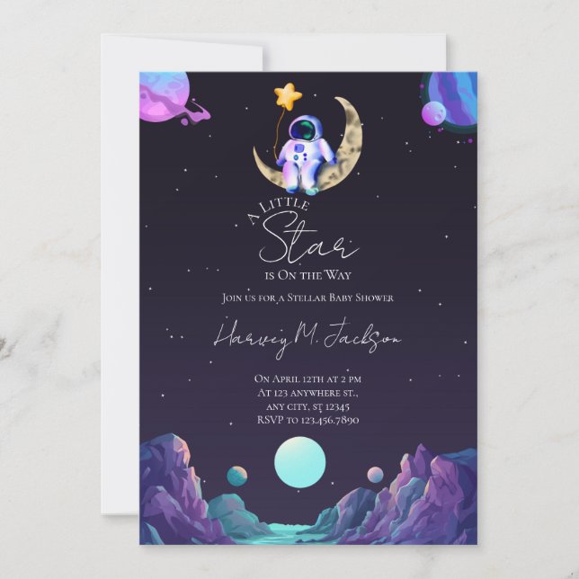 Invitación Una pequeña estrella | Espacio | Moon Baby Shower (Anverso)