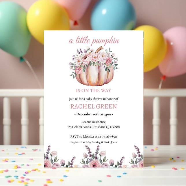 Invitación Una pequeña explosión en Baby Shower de calabaza (A Little Pumpkin Is On The Way Baby Shower Floral Fall Invitation)