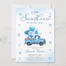 Invitación Una pequeña Fiesta de Baby Shower de camión azul S