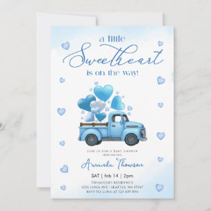 Invitación Una pequeña Fiesta de Baby Shower de camión azul S
