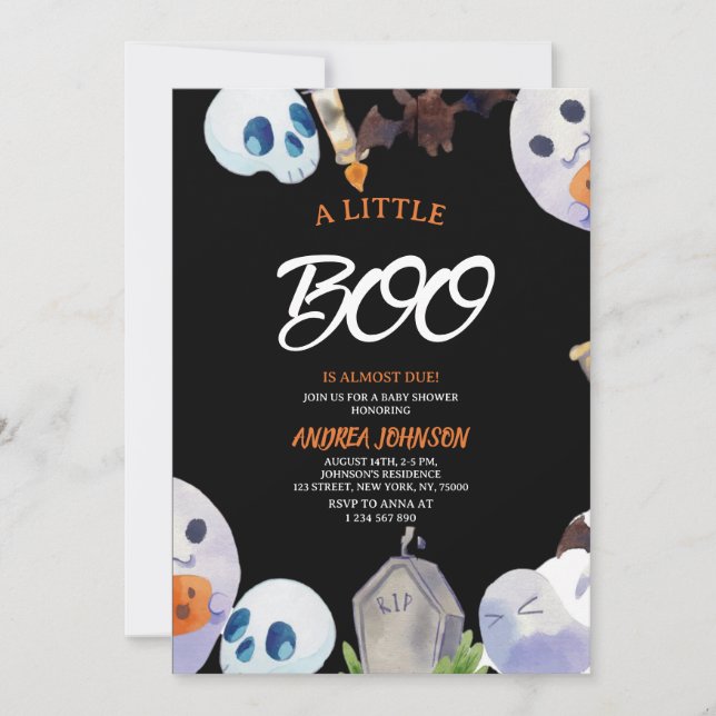Invitación Una pequeña fiesta de bebé Boo Boho Halloween (Anverso)