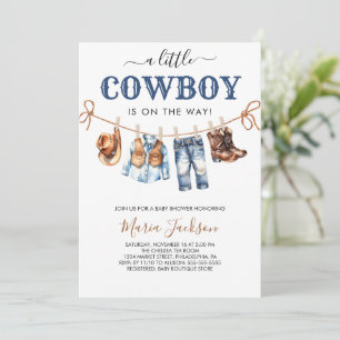 Invitación Una pequeña fiesta de bebé Cowboy Wild West azul