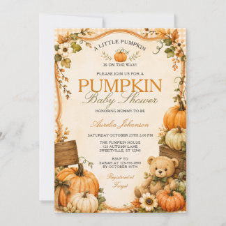 Invitación Una pequeña fiesta de bebé de calabaza Otoño Flora