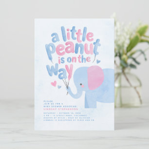 Invitación Una pequeña fiesta de bebé de elefante rosa y azul