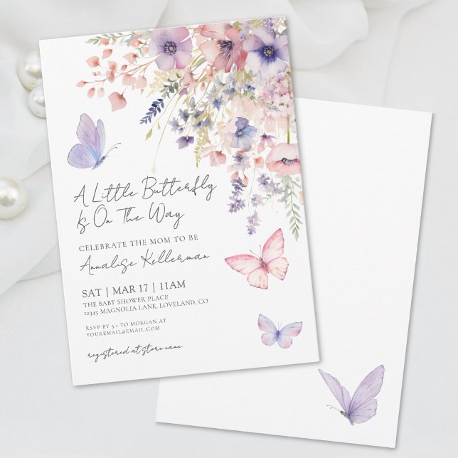 Invitación Una pequeña fiesta de bebé de flores silvestres de (A Little Butterfly Wildflower Baby Shower Invitation)